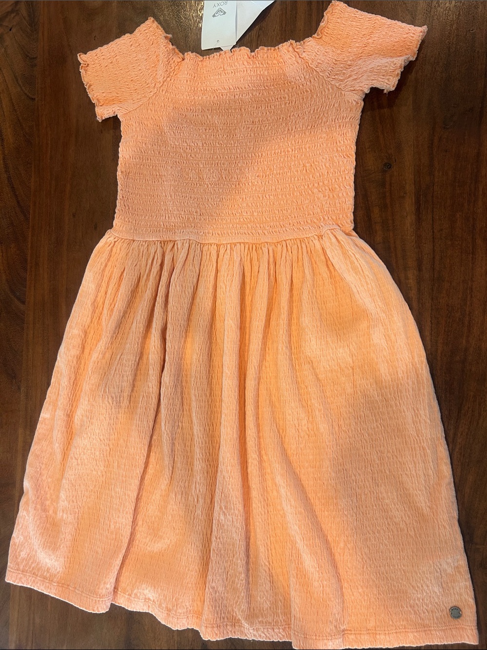 NWT Roxy Hanging 5 Off-The-Shoulder Smocked Mini Dress Peach Small